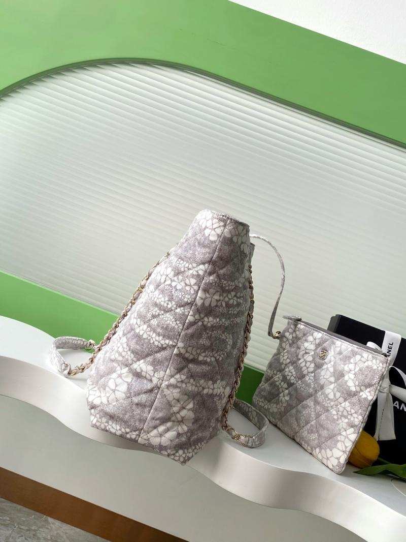 Chanel Printed Denim Shopping Bag Grey AS5429