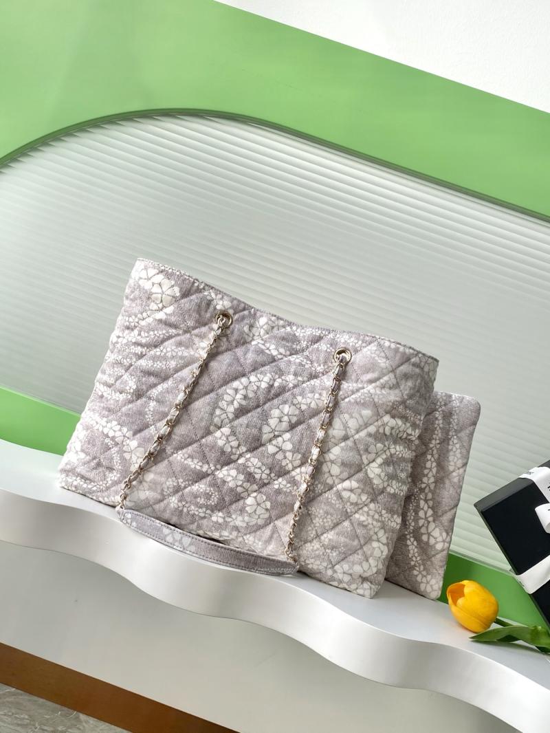 Chanel Printed Denim Shopping Bag Grey AS5429