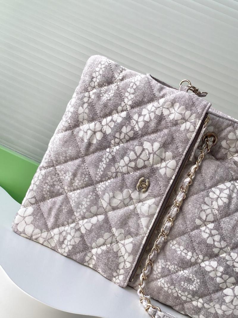 Chanel Printed Denim Shopping Bag Grey AS5429