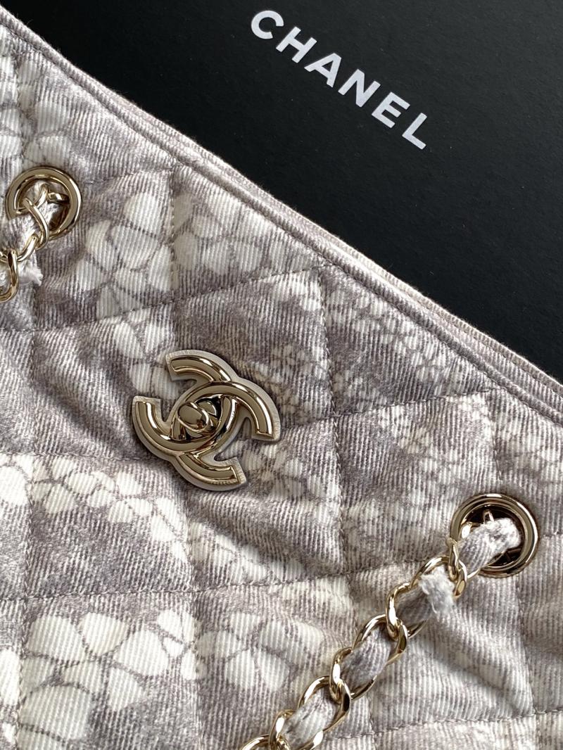 Chanel Printed Denim Shopping Bag Grey AS5429