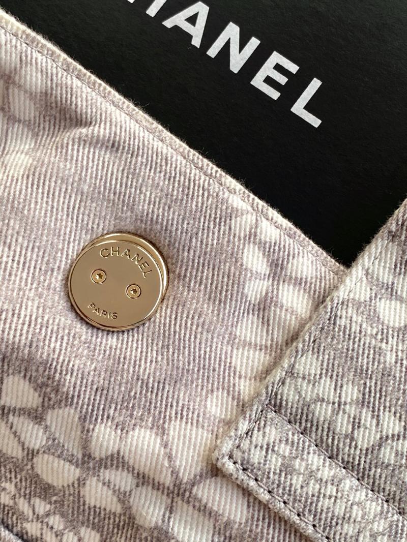 Chanel Printed Denim Shopping Bag Grey AS5429