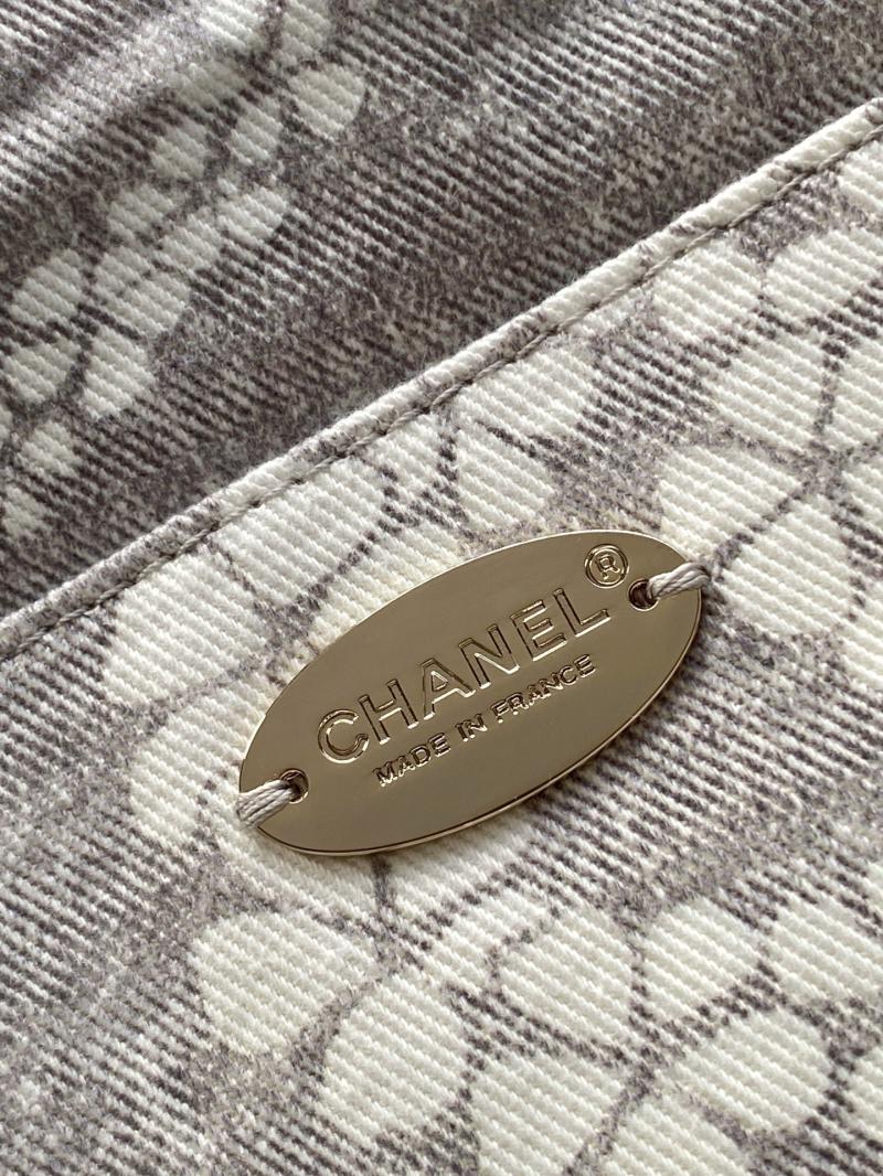 Chanel Printed Denim Shopping Bag Grey AS5429