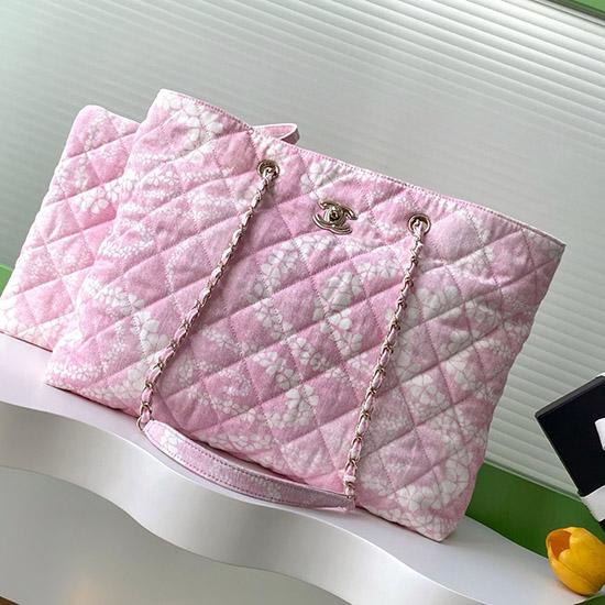 Chanel Printed Denim Shopping Bag Pink AS5429