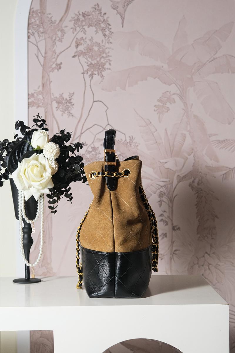 Chanel Suede Shopping Bag Camel AS5635