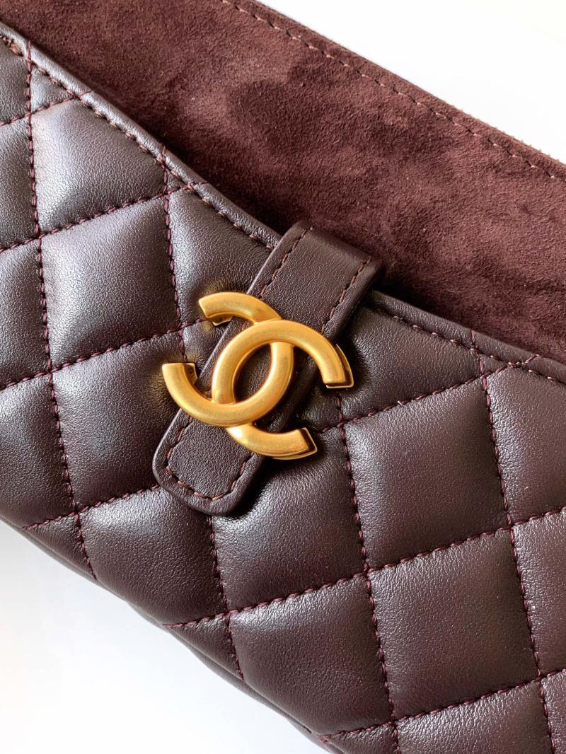 Chanel Zipped Phone Holder with Chain Dark Brown AP4743