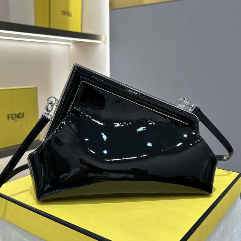 Fendi First Midi Patent Leather Bag Black F829