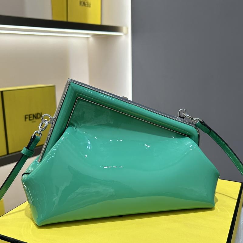 Fendi First Midi Patent Leather Bag Green F829