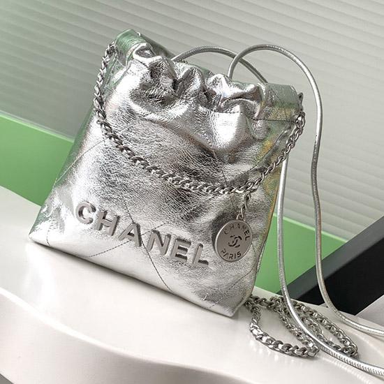 Mini Chanel 22 Handbag Silver AS3980