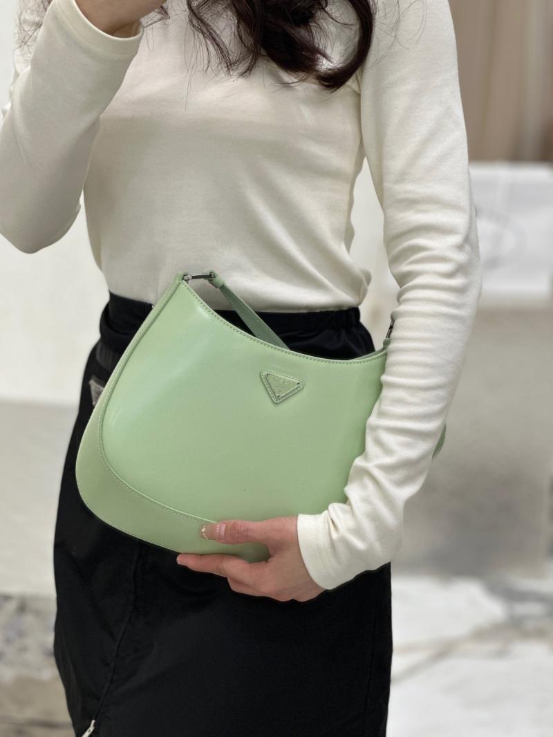 Prada Cleo Brushed Leather Shoulder Bag Green 1BC499