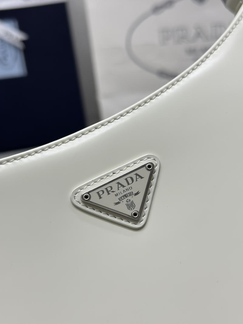 Prada Cleo Brushed Leather Shoulder Bag White 1BC499