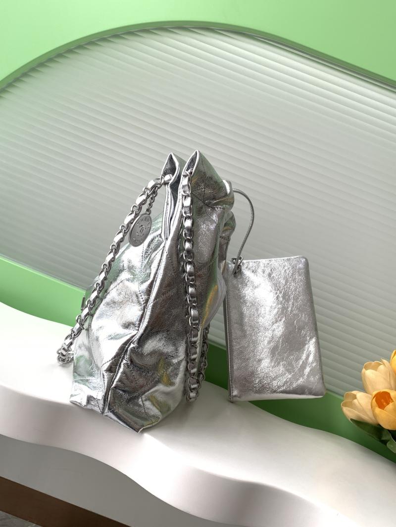 Small Chanel 22 Handbag Silver AS3260