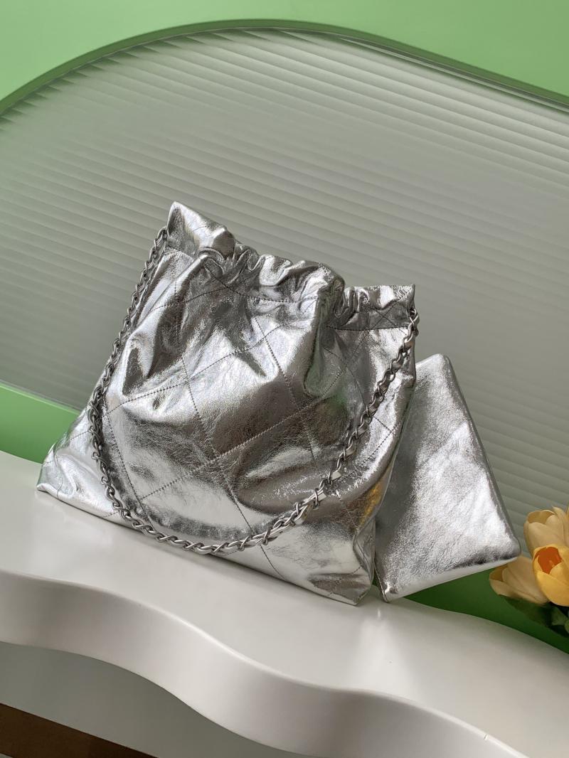Small Chanel 22 Handbag Silver AS3260
