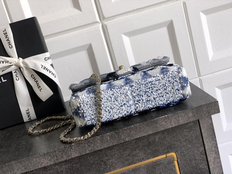 Small Chanel Sequins Flap Bag Blue AS70201