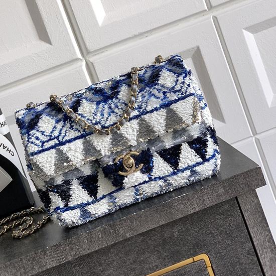 Small Chanel Sequins Flap Bag Blue AS70201