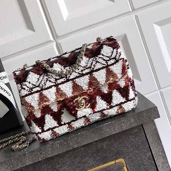 Small Chanel Sequins Flap Bag Brown AS70201