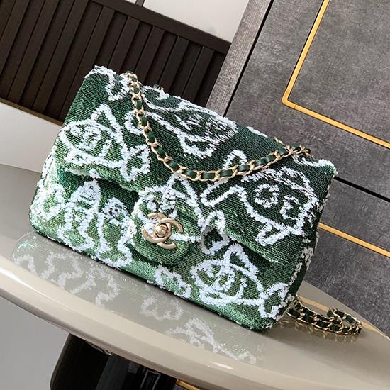 Small Chanel Sequins Flap Bag Green AS70201
