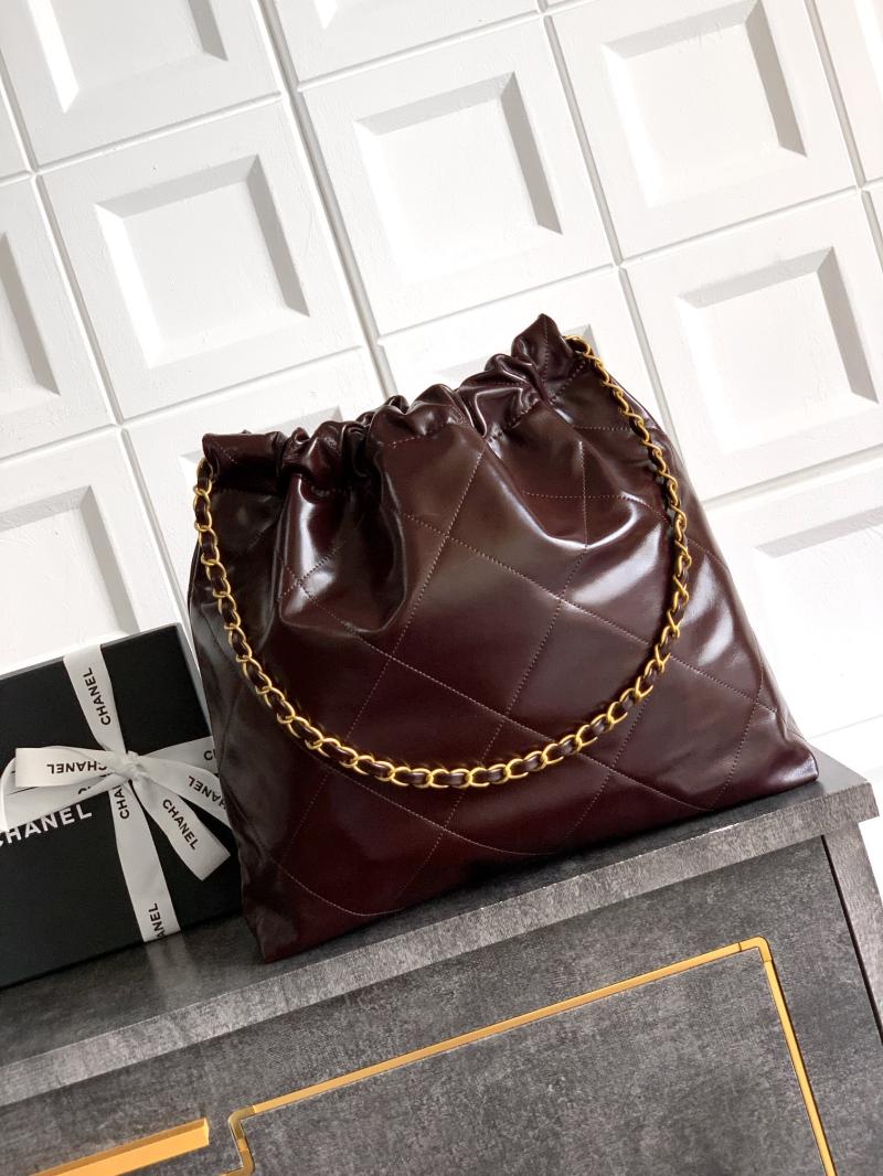 Chanel Calfskin 22 Handbag Dark Brown AS3261