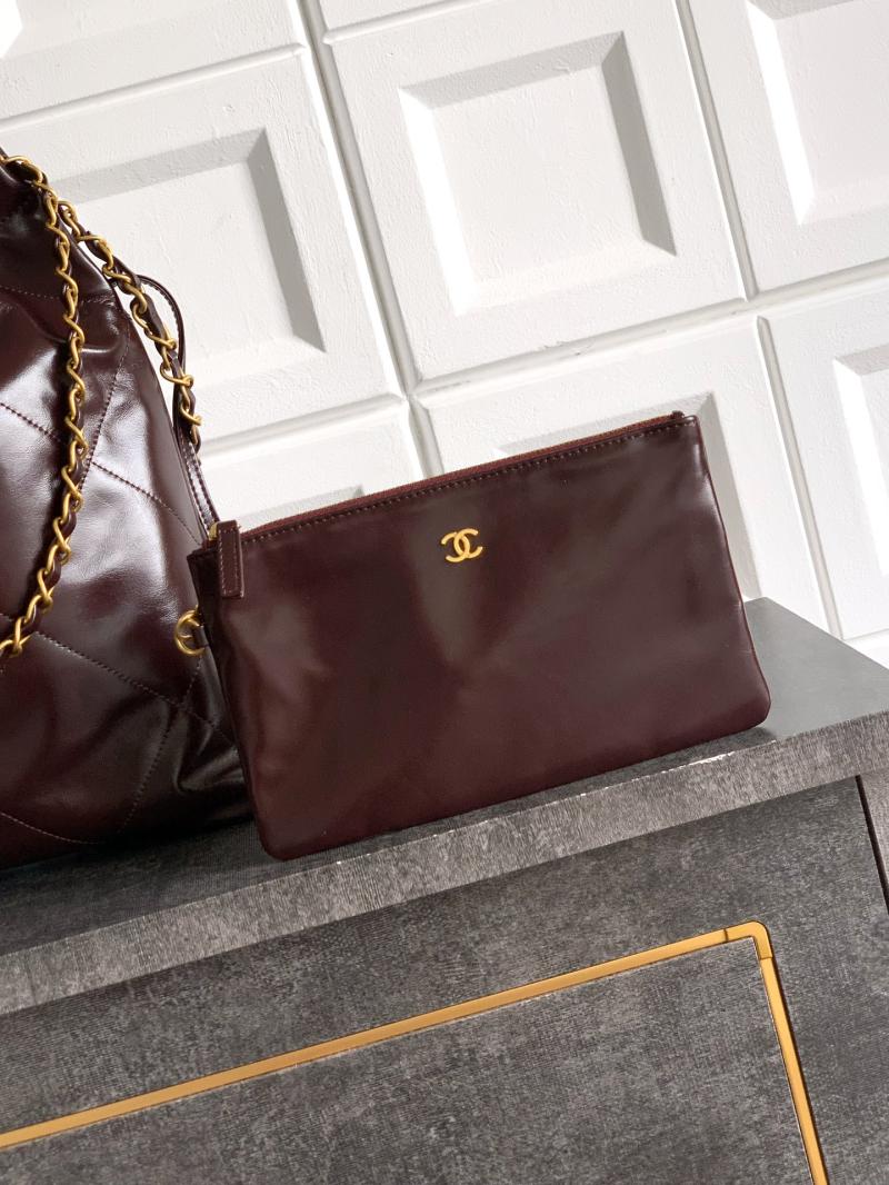 Chanel Calfskin 22 Handbag Dark Brown AS3261