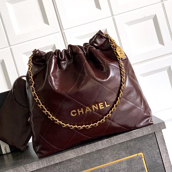 Chanel Calfskin 22 Handbag Dark Brown AS3261