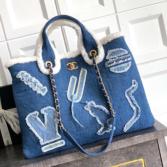 Chanel Denim Shopping Tote Bag Blue AS81604