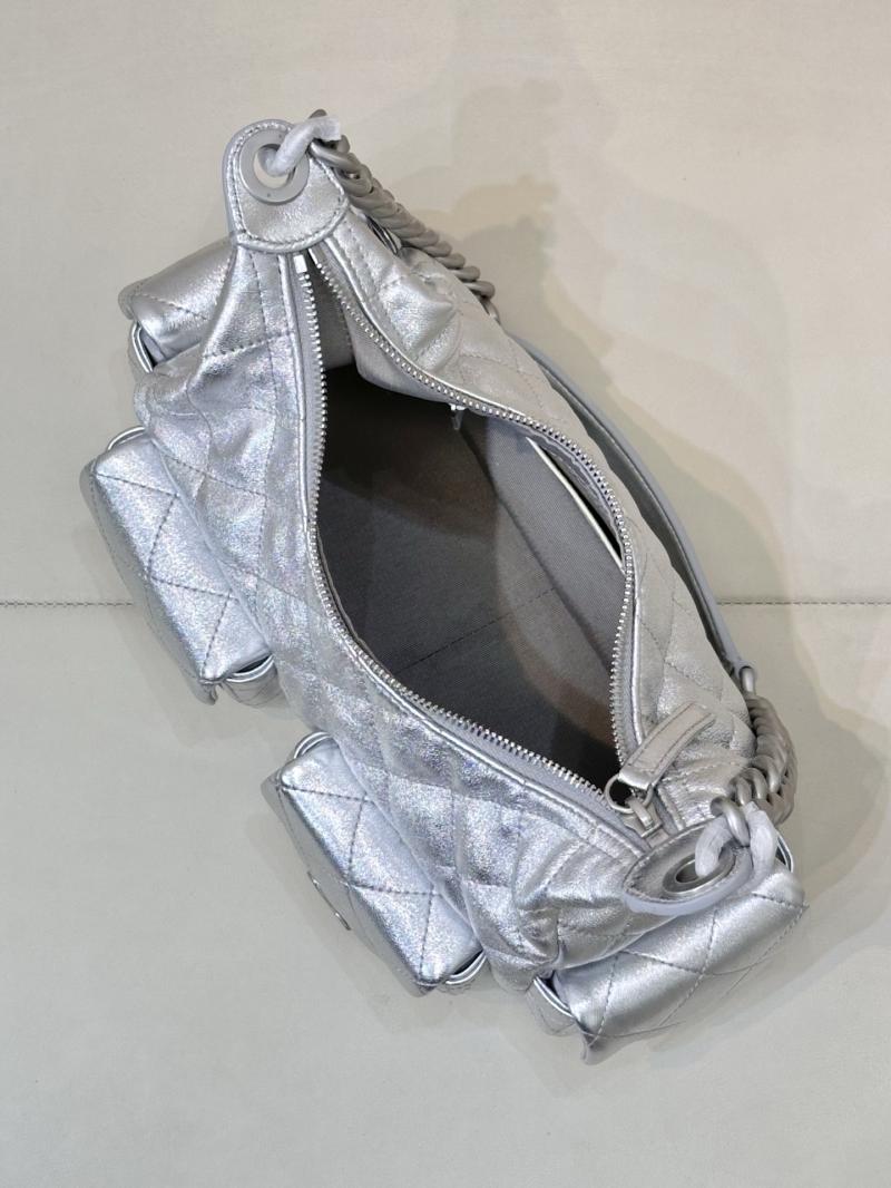 Chanel Lambskin Hobo Bag Silver AS5339