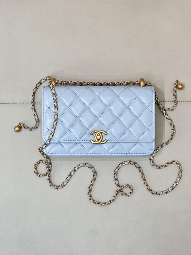 Chanel Shiny Calfskin WOC Purse Blue AP2289