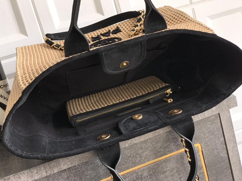Chanel Small Raffia Shopping Bag Black AS0718