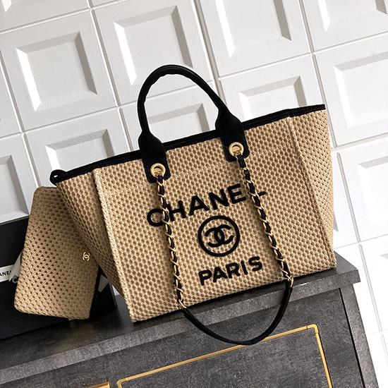 Chanel Small Raffia Shopping Bag Black AS0718
