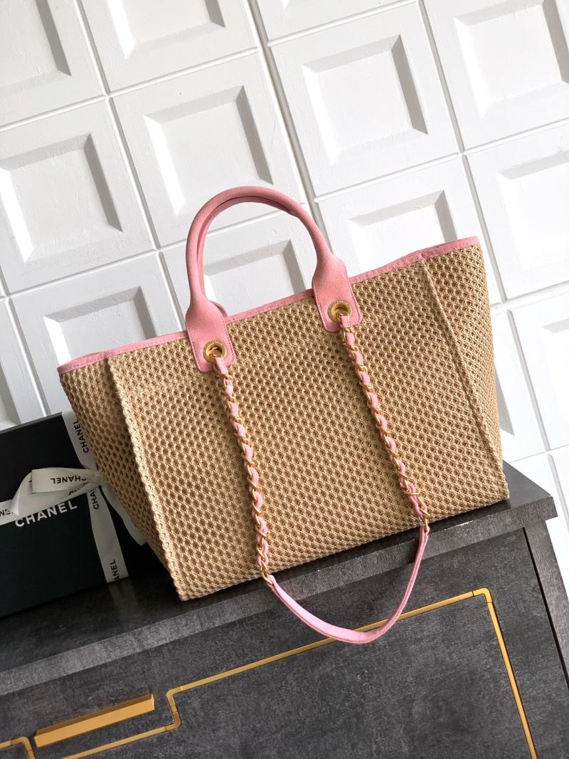 Chanel Small Raffia Shopping Bag Pink AS0718