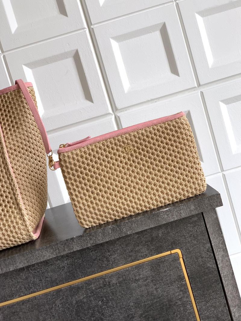 Chanel Small Raffia Shopping Bag Pink AS0718