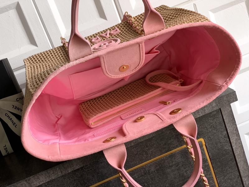 Chanel Small Raffia Shopping Bag Pink AS0718