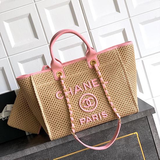Chanel Small Raffia Shopping Bag Pink AS0718