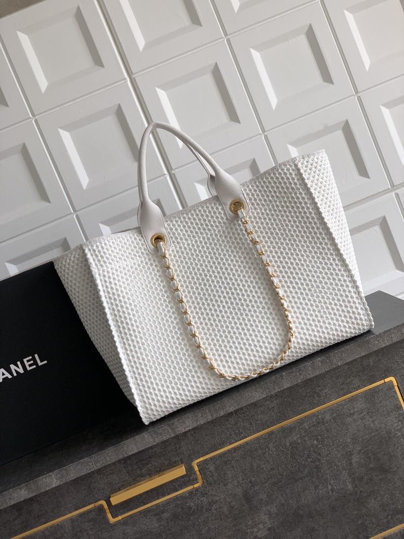Chanel Small Raffia Shopping Bag White AS0718