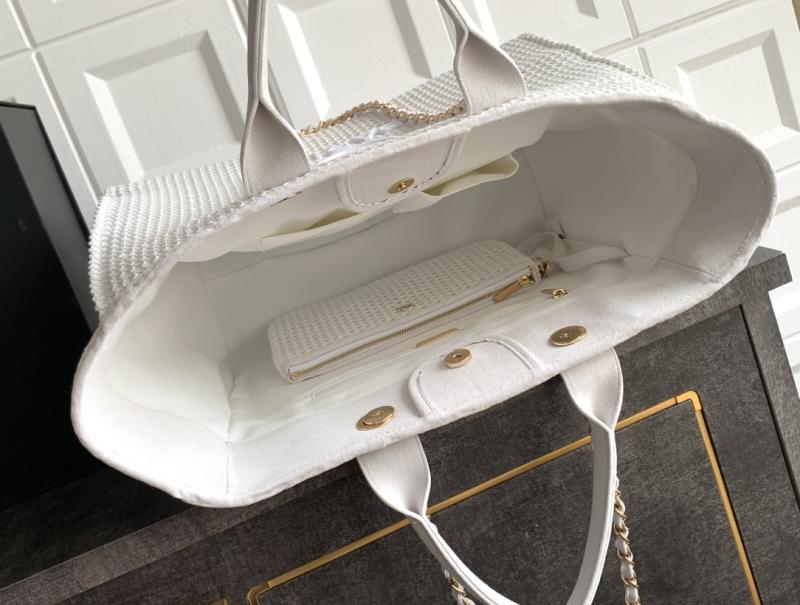 Chanel Small Raffia Shopping Bag White AS0718