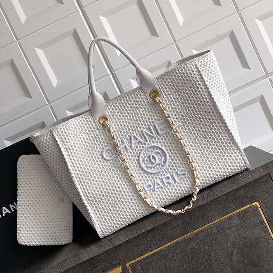 Chanel Small Raffia Shopping Bag White AS0718
