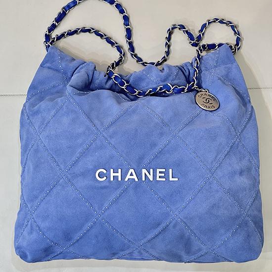Chanel Suede 22 Handbag Blue AS3261