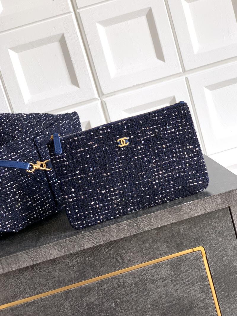 Chanel Tweed 25 Medium Handbag Blue AS5311