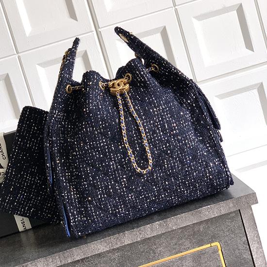 Chanel Tweed 25 Medium Handbag Blue AS5311