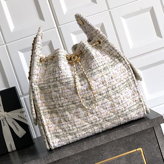 Chanel Tweed 25 Medium Handbag White AS5311