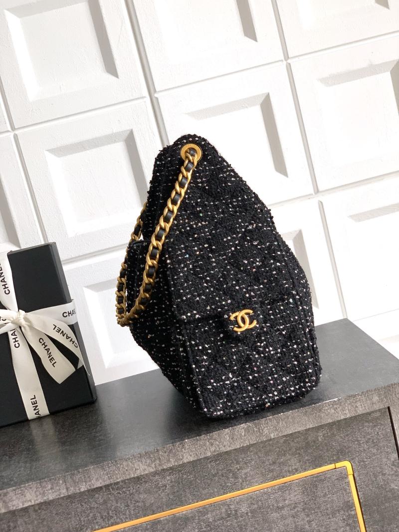 Chanel Tweed 25 Small Handbag Black AS5293