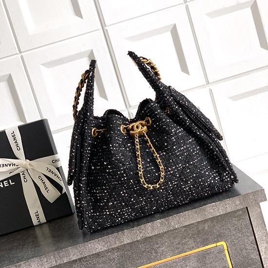 Chanel Tweed 25 Small Handbag Black AS5293