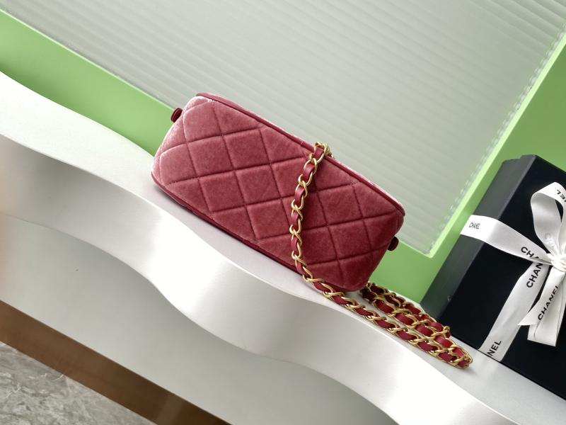 Chanel Velvet Mini Bowling Bag Burgundy AS5572