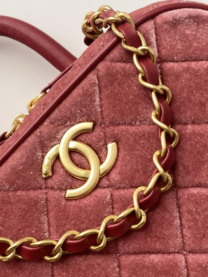 Chanel Velvet Mini Bowling Bag Burgundy AS5572