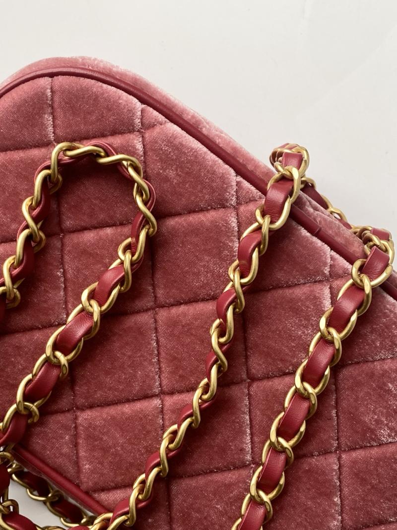 Chanel Velvet Mini Bowling Bag Burgundy AS5572