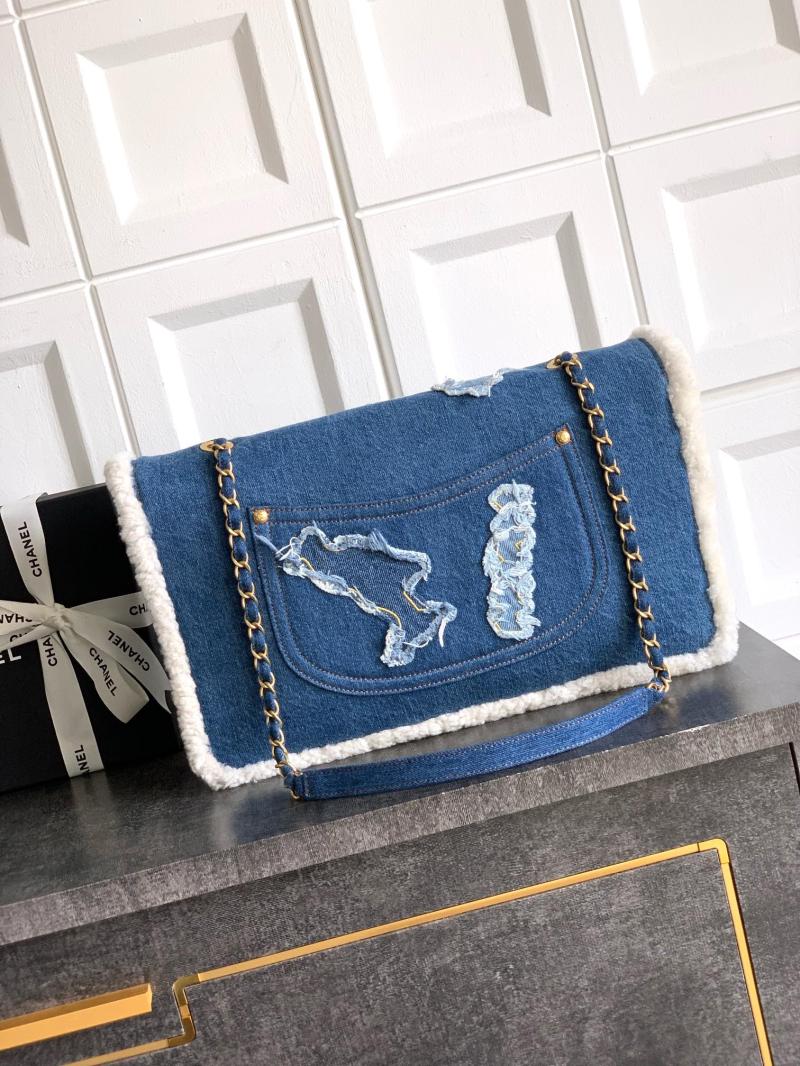 Large Chanel Denim Flap Bag Blue AS81603