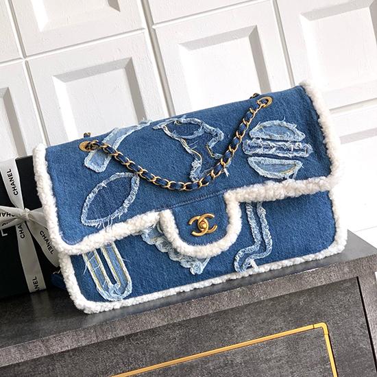 Large Chanel Denim Flap Bag Blue AS81603