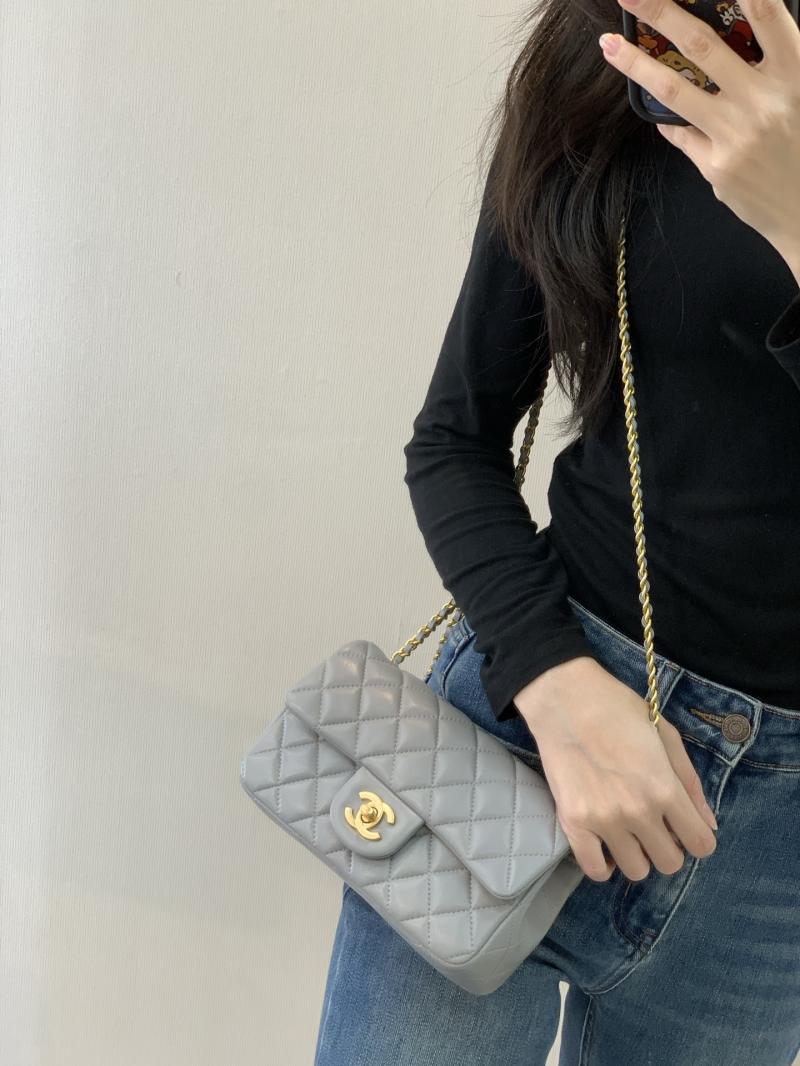 Small Chanel Lambskin Flap Bag Grey AS1787