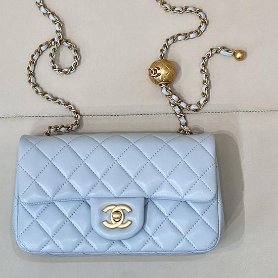 Small Chanel Lambskin Flap Bag Light Blue AS1787