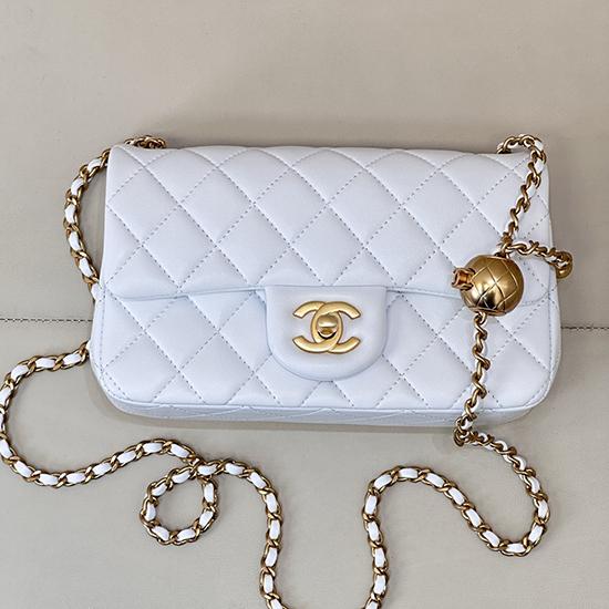 Small Chanel Lambskin Flap Bag White AS1787