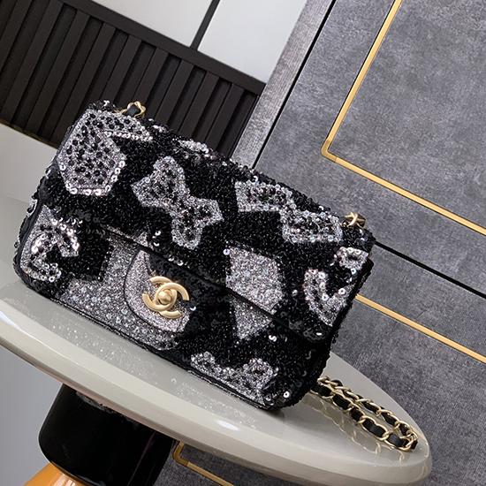 Small Chanel Sequins Embellished Flap Bag Black AS2508
